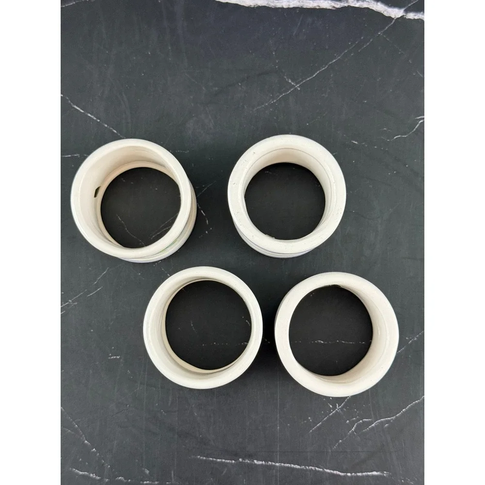 Vintage White Floral Ceramic Napkin Rings Set of Four (4) 2in Cottagecore